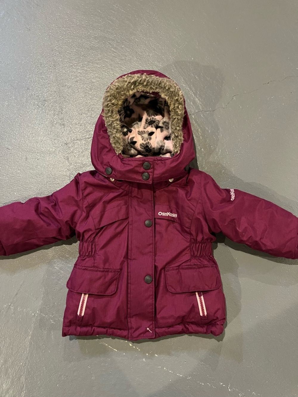 OshKosh B'gosh Girls' Coat in Deep Berry Pink with Faux-Fur Hood
